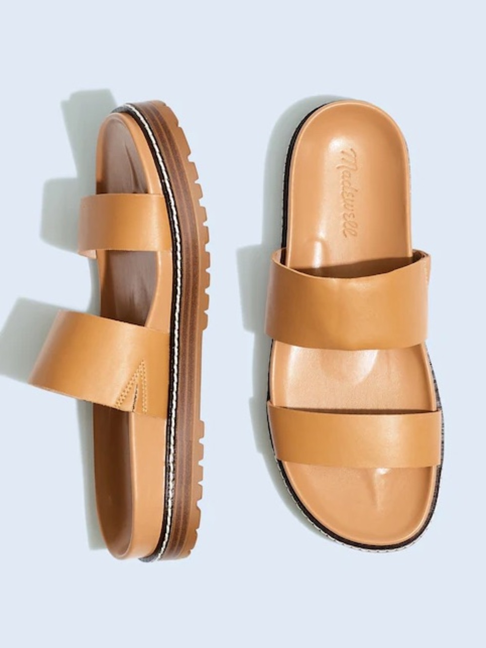 Madewell The Charley Double-Strap Camel Brown Leather Slide Sandals ND955 Size 8